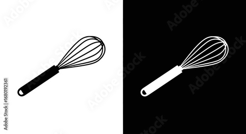 An outline style kitchen whisk, a modern and clean icon for a bakery, a patisserie, or a cooking blog.