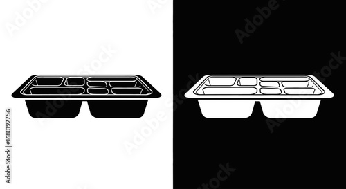 An outline style of a takeaway container, a modern and clean icon for a food delivery app or a restaurant's online menu.