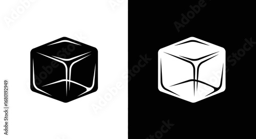 A single ice cube, a black and white split icon representing cold drinks, refreshment, and chilling.