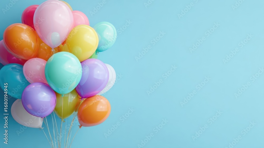 Colorful balloons bunch against light blue background Colorful balloons bunch against light blue background