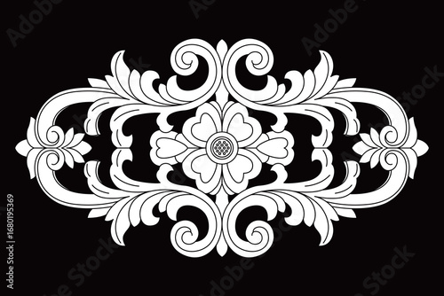 Classic ornate floral scrollwork design with symmetrical leaf and flower details
