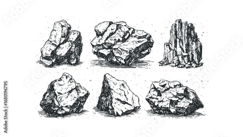 Hand Drawn Collection of Various Jagged Rocks. Vector hand drawn illustration