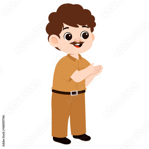 Cartoon Man Clapping in Brown Uniform Illustration