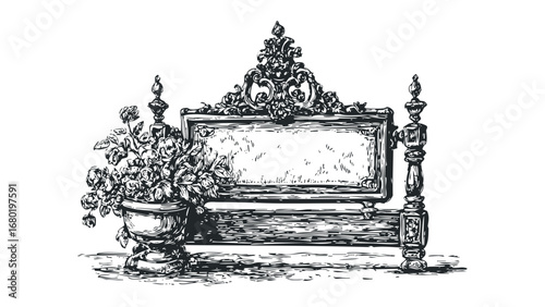 Ornate Frame with Floral Arrangement on Transparent. Vector hand drawn illustration
