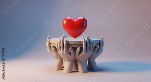 Surrounding Love A 3D Render of Hands Protecting a Heart, Symbolizing Care, Support, and Unity.  The image evokes feelings of compassion, empathy, and the importance of cherishing relationships