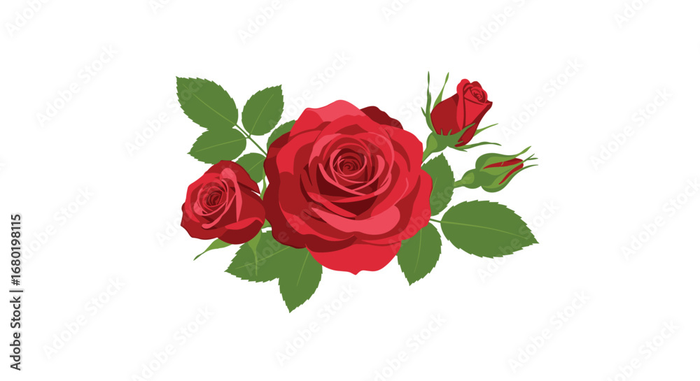 Fototapeta premium Vibrant red roses with green leaves create a classic floral design perfect for elegant occasions