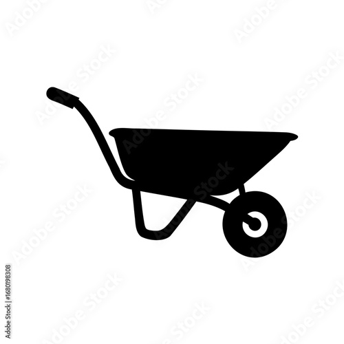 Silhouette of a garden wheelbarrow commonly used for hauling materials
