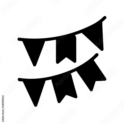 Two rows of black party flags or pennants strung together decoration