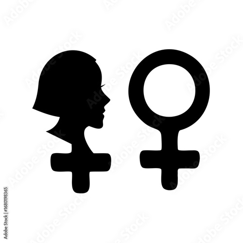 Female representation depicted through a gender symbol merged with a silhouette