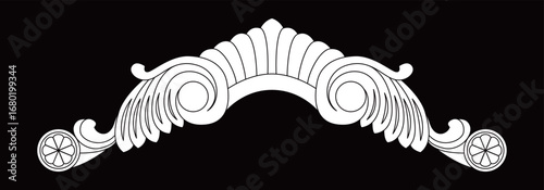 Elegant classical ornament features symmetrical scrollwork and a shell motif.