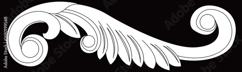 White ornamental flourish curls with elegant leaf shapes.
