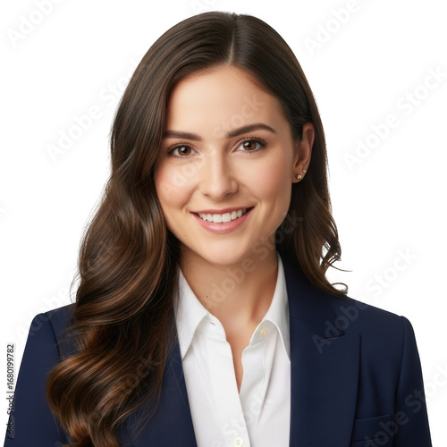 Smiling woman in business attire isolated on transparent background