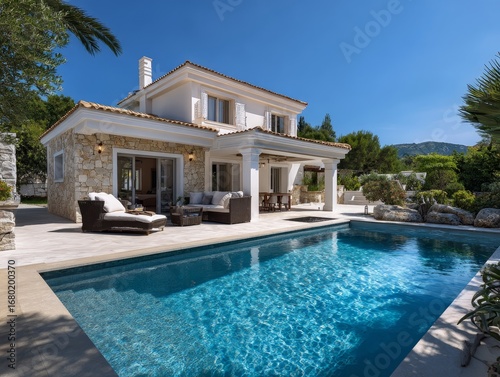 Wallpaper Mural Luxury villa featuring inviting swimming pool and patio furniture Torontodigital.ca