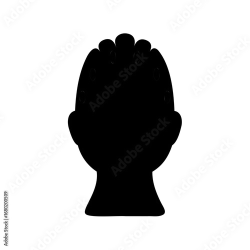 Silhouetted head with distinctive hair bun design on top isolated white background