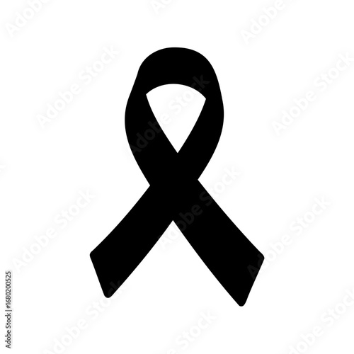 Solid black ribbon symbol expressing mourning, support, and various causes