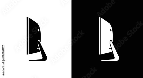 A sleek, modern curved computer monitor, a black and white split icon for immersive gaming and professional design workstations.