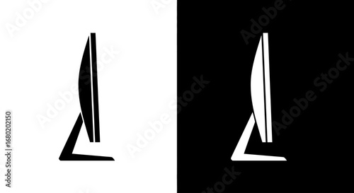An outline style of a curved monitor, a clean and elegant icon for tech hardware, gaming setups, and modern office branding.