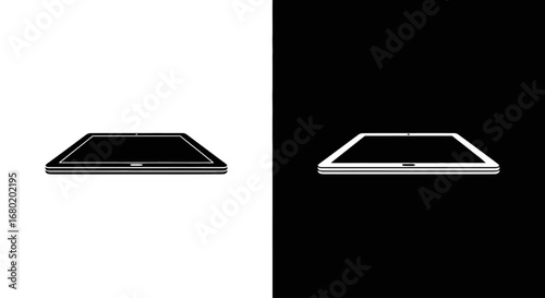 An outline style of a digital tablet, a modern and clean icon for app development, digital art, and mobile technology branding.