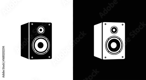 An outline style of a large speaker, a modern and clean icon for music festivals, audio stores, and sound engineering services.
