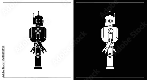 An outline style of a humanoid robot, a modern and clean icon for technology startups, AI research, and futuristic themes.