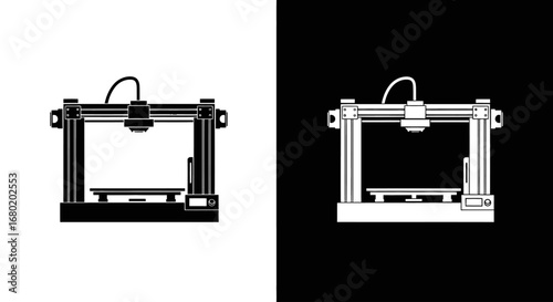 An outline style of a 3D printer, a modern and clean icon for engineering services, design studios, and technology education.