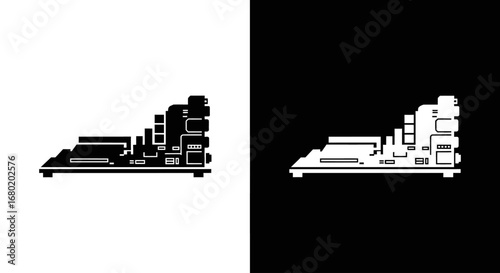 A 3D printer in action, a black and white icon symbolizing additive manufacturing, rapid prototyping, and modern industrial technology.