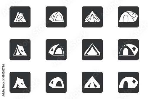 Tent. illustration or icon of a tent in a box. Stock illustration icon vector.