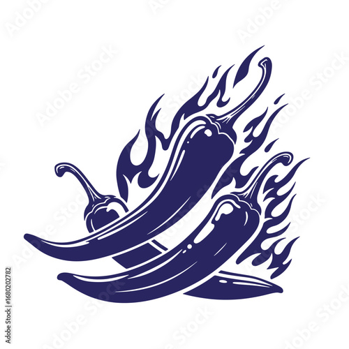 Stylized illustration of burning chili peppers representing spicy hot flavor and taste