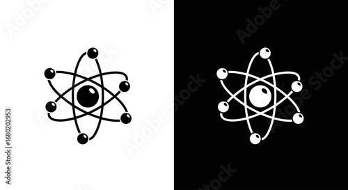 A classic atomic symbol with an eye in the nucleus, representing scientific observation, research, and quantum physics.
