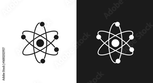 An outline style of an atomic symbol, a modern and clean icon for science education, research institutions, and technology companies.