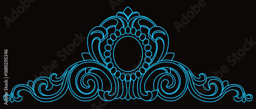 Classic ornate symmetrical design displays elegant scrollwork and a central oval.