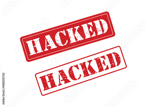 HACKED Stamp Vector Set – Red Grunge Cybersecurity Warning Labels in Rubber Stamp Style