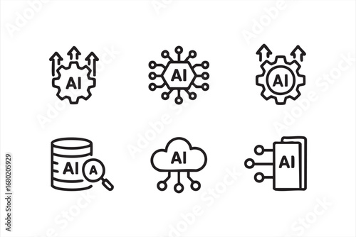 Artificial Intelligence Outline Symbols for Automation and Data Analytics UI
