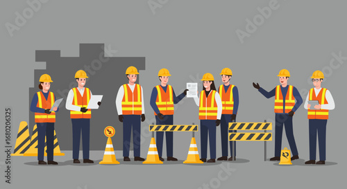 Group of Construction Workers in Safety Gear Discussing Plans.