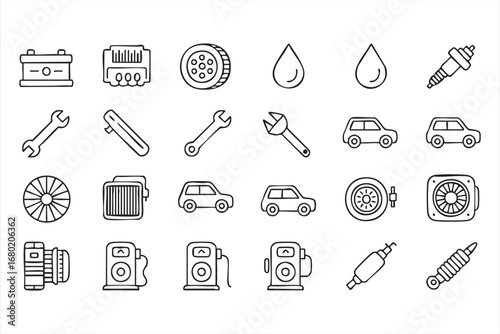 Vehicle Parts Outline Icon Pack for Mechanics and Auto Maintenance