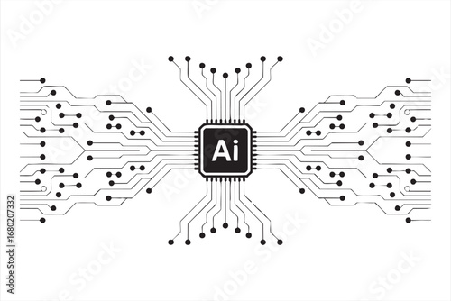 Artificial Intelligence Chip with Digital Circuit Network Illustration