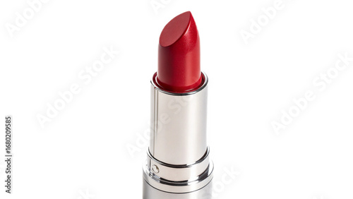 Luxurious Red Lipstick in Silver Tube on Black Background