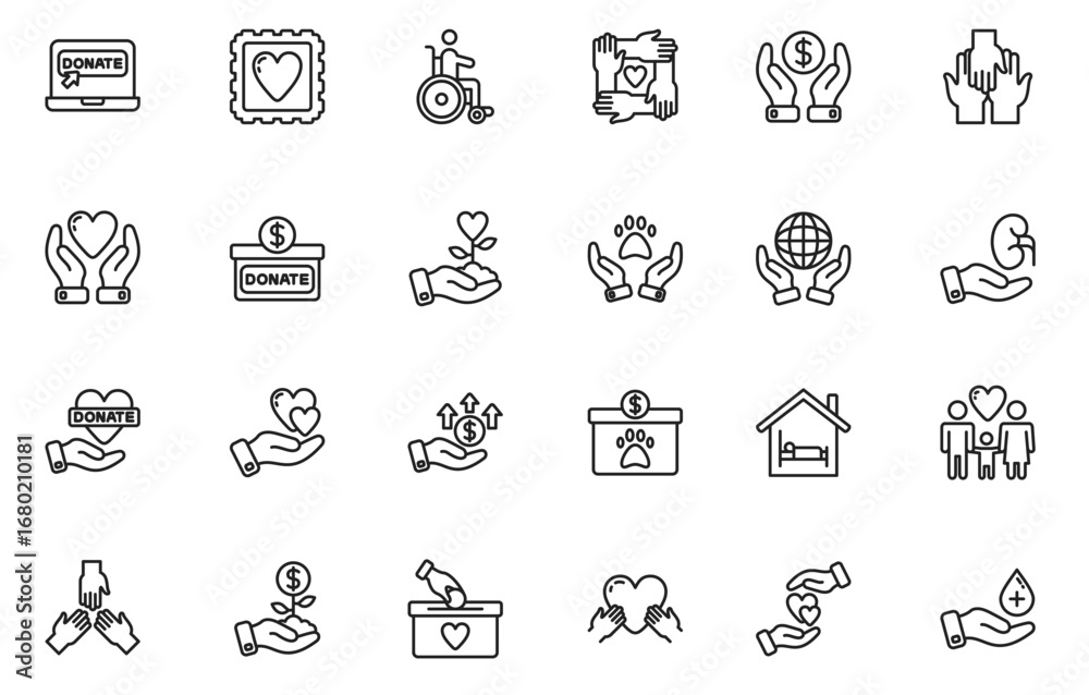 Fototapeta premium charity and donation icon set, line style