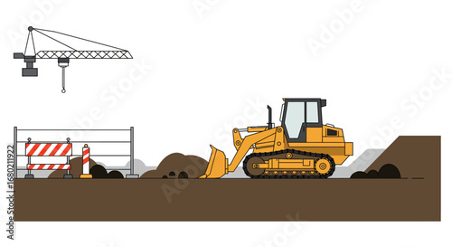 Yellow Bulldozer Working on Construction Site Illustration.