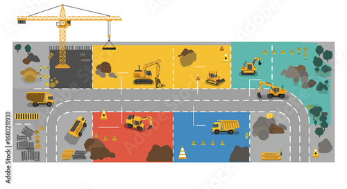 Construction Site with Heavy Machinery and Equipment.