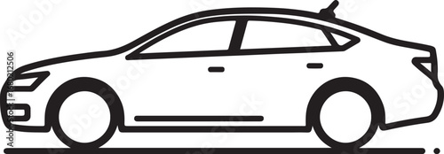 Sleek Sedan Outline in Black and White Minimalist Car Design Concept for Transportation Industry Promotion and Automotive Design Applications