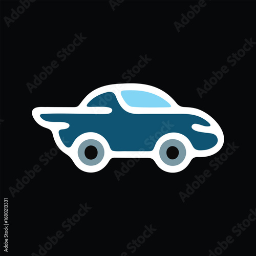 Stylized blue car speeding along a dark road with a futuristic design, conveying speed and innovation, cartoon stle.