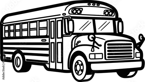 Black and White School Bus Illustration on White Background