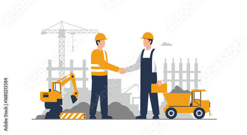 Construction Workers Shaking Hands Agreement Partnership Concept.