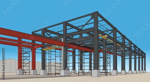 Architectural Rendering of Steel Frame Construction Project.