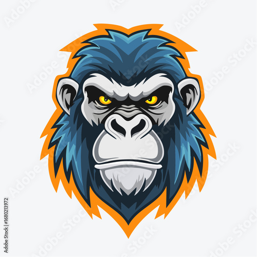 A stylized, detailed vector illustration of a gorilla or monkey's head.