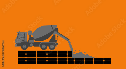 Concrete Mixer Truck Pouring Cement on Construction Site.