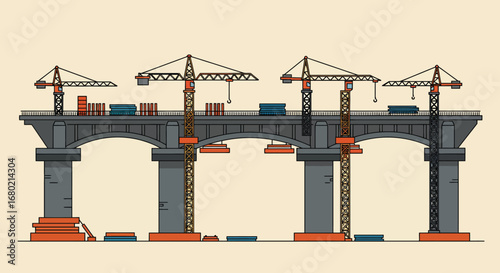 Construction of a Bridge with Tower Cranes.