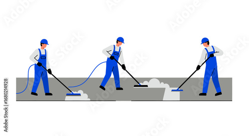 Workers Cleaning Surface with Pressure Washer Illustration.