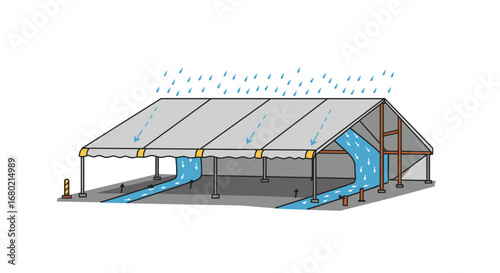 Illustration of a Tent Showing Rainwater Drainage System.